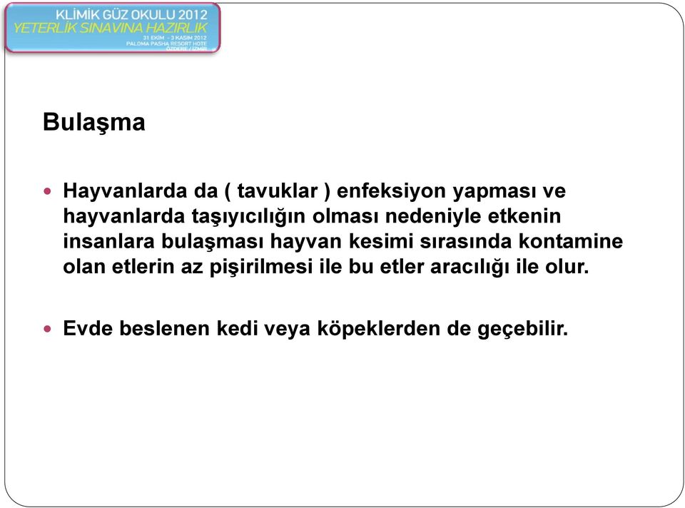 bulaşması hayvan kesimi sırasında kontamine olan etlerin az