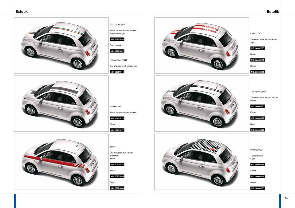 50901881 TEK RENK ŞERİT Tavan ve motor kaputu stickerı. BARKODLU NO. 50901880 Tavan ve motor kaput stickerı. Kırmızı NO. 50901878 NO. 50901879 NO.