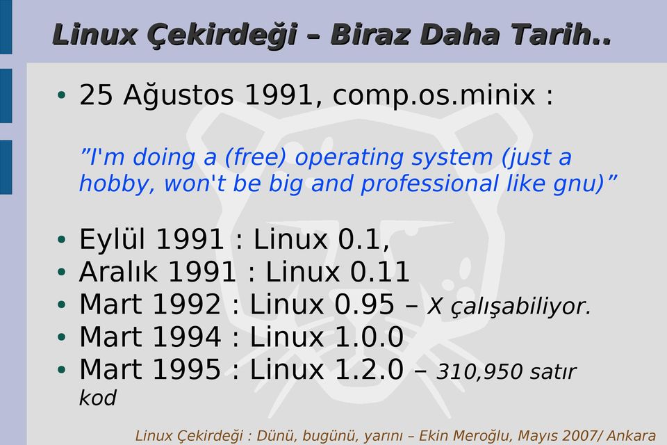 minix : I'm doing a (free) operating system (just a hobby, won't be big and