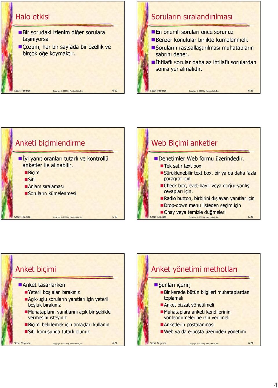 Mhtilafl sorular daha az ihtilafl sorulardan sonra yer almaldr. Sedat Telçeken Copyright 2002 by Prentice Hall, Inc. 6-19 Sedat Telçeken Copyright 2002 by Prentice Hall, Inc.