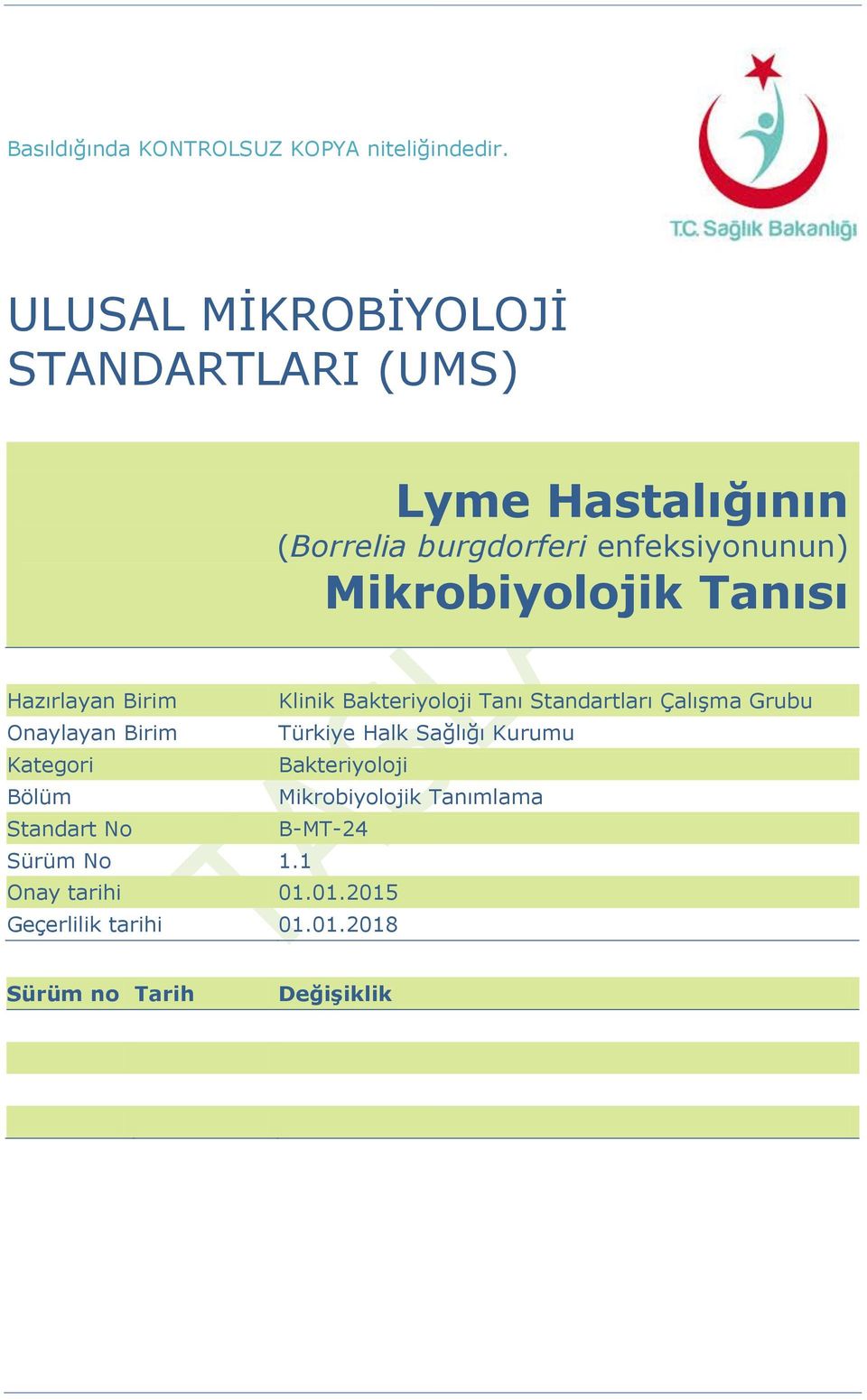 Tanısı Hazırlayan Birim Klinik Bakteriyoloji Tanı Standartları ÇalıĢma Grubu Onaylayan Birim Türkiye Halk