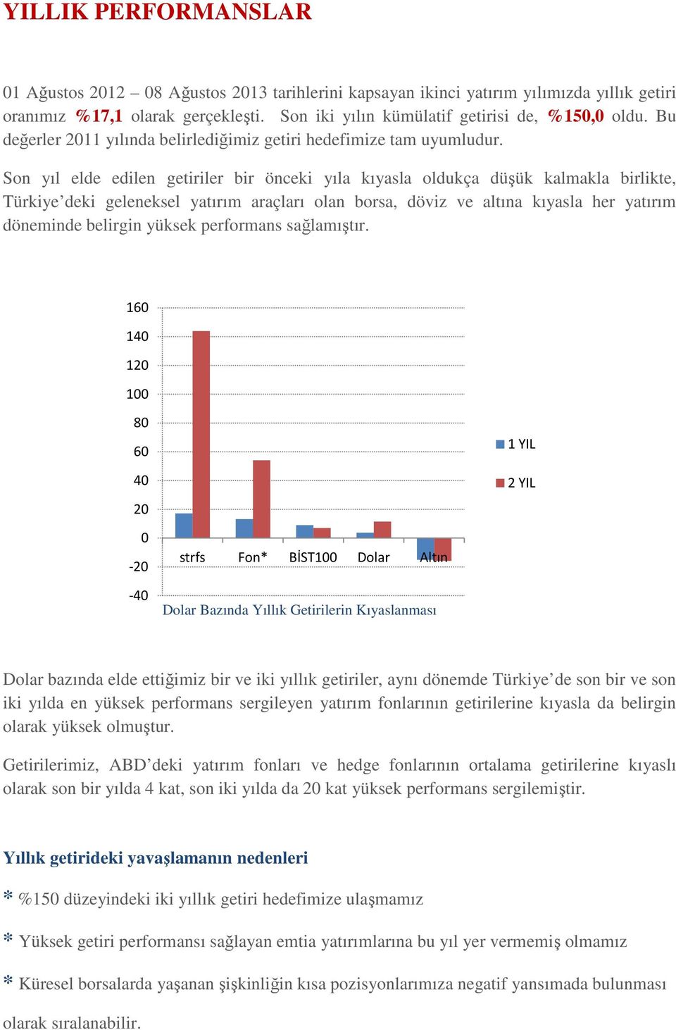 Son yıl elde edilen getiriler bir önceki yıla kıyasla oldukça düşük kalmakla birlikte, Türkiye deki geleneksel yatırım araçları olan borsa, döviz ve altına kıyasla her yatırım döneminde belirgin