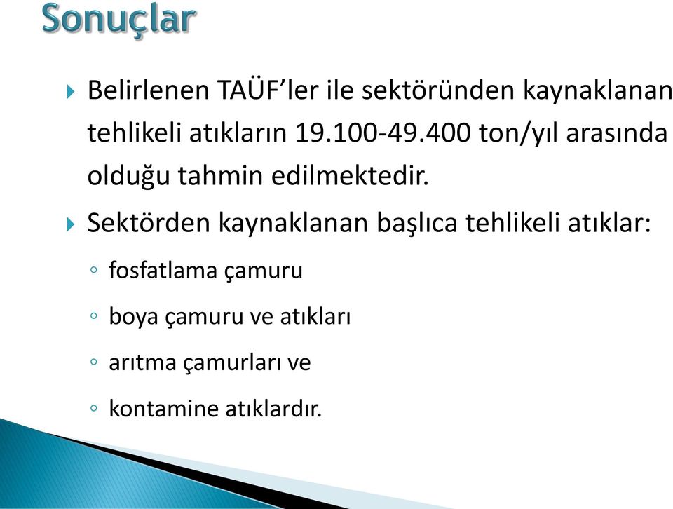 400 ton/yıl arasında olduğu tahmin edilmektedir.