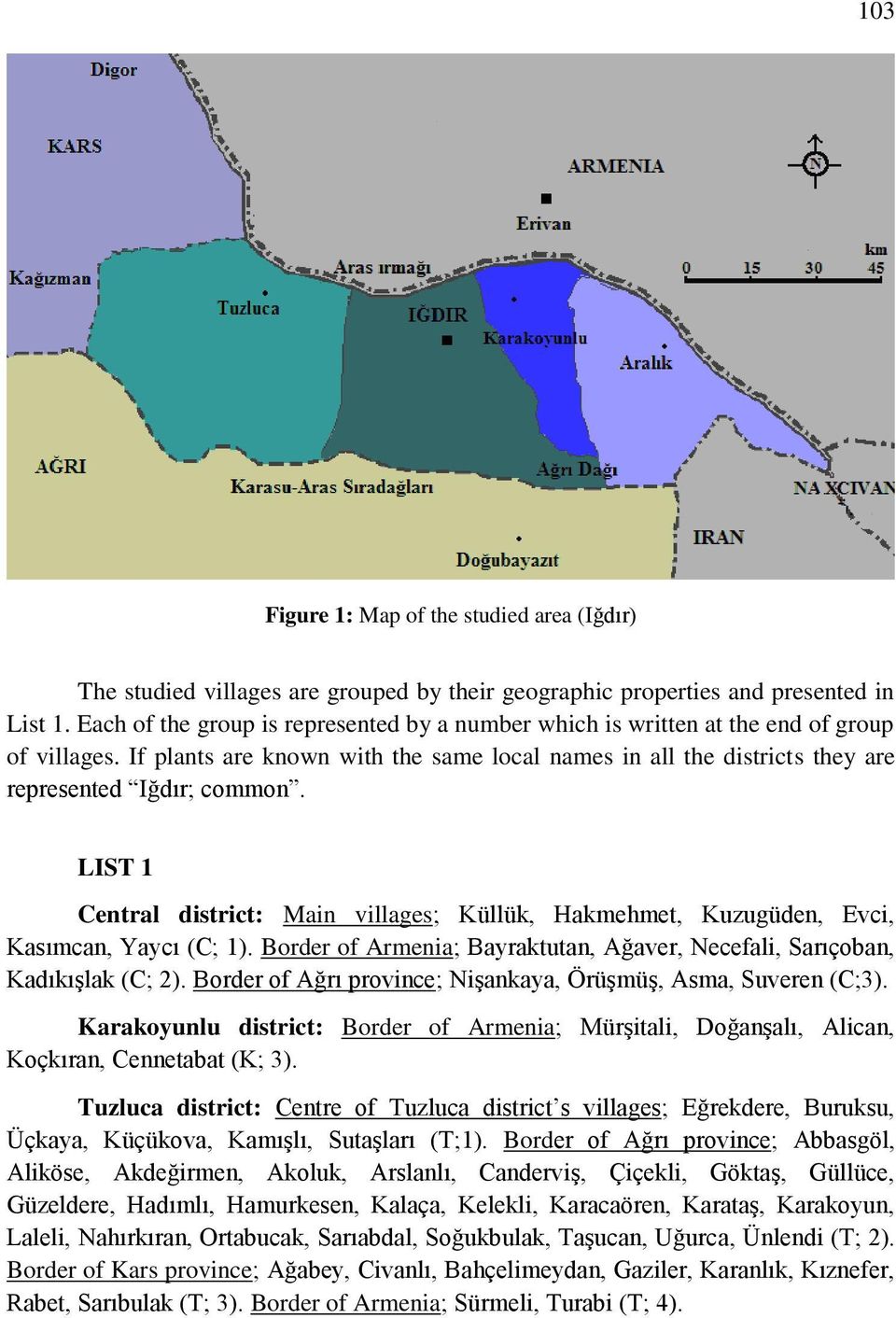 LIST 1 Central district: Main villages; Küllük, Hakmehmet, Kuzugüden, Evci, Kasımcan, Yaycı (C; 1). Border of Armenia; Bayraktutan, Ağaver, Necefali, Sarıçoban, Kadıkışlak (C; 2).