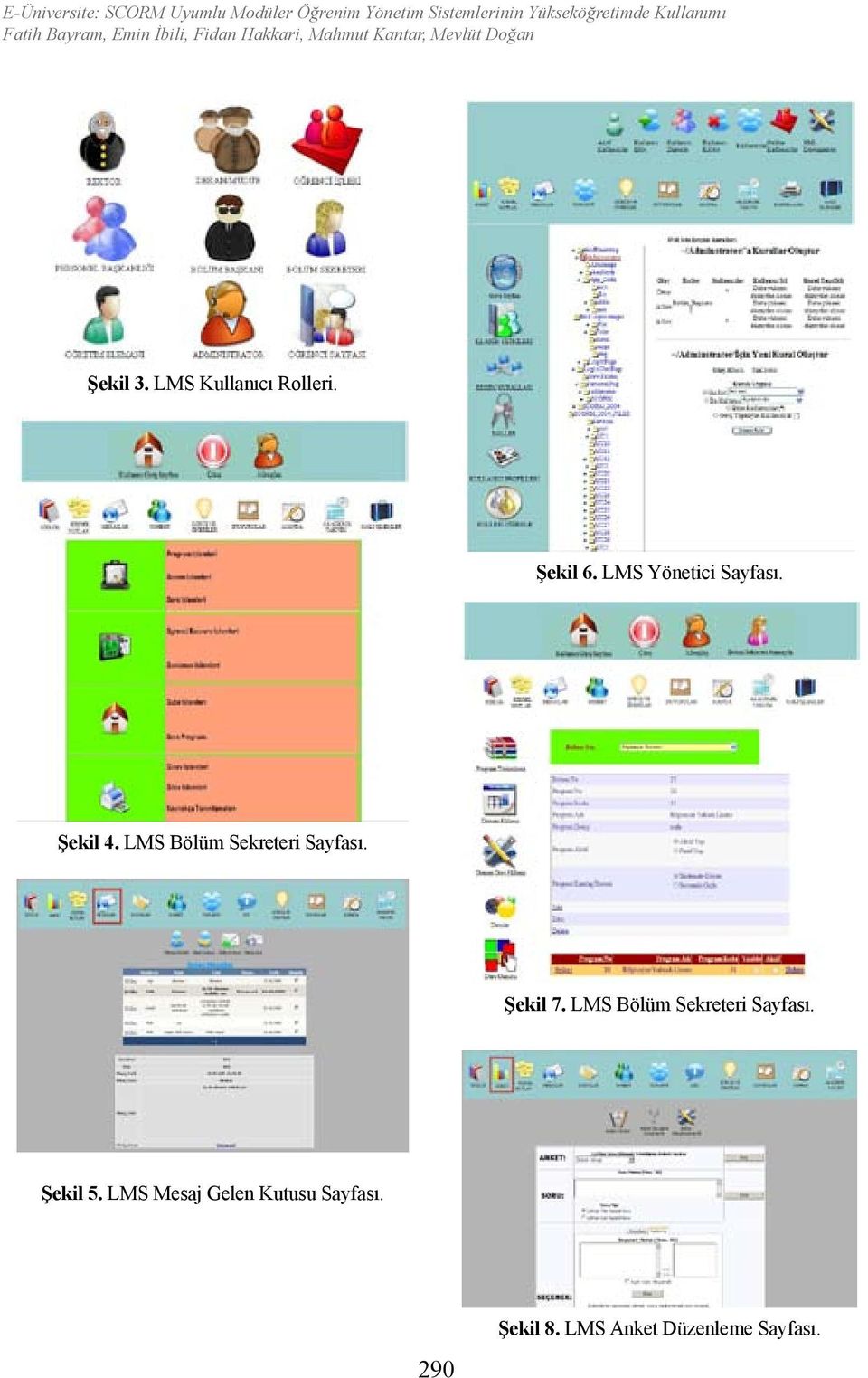 LMS Kullanıcı Rolleri. Şekil 6. LMS Yönetici Sayfası. Şekil 4. LMS Bölüm Sekreteri Sayfası.