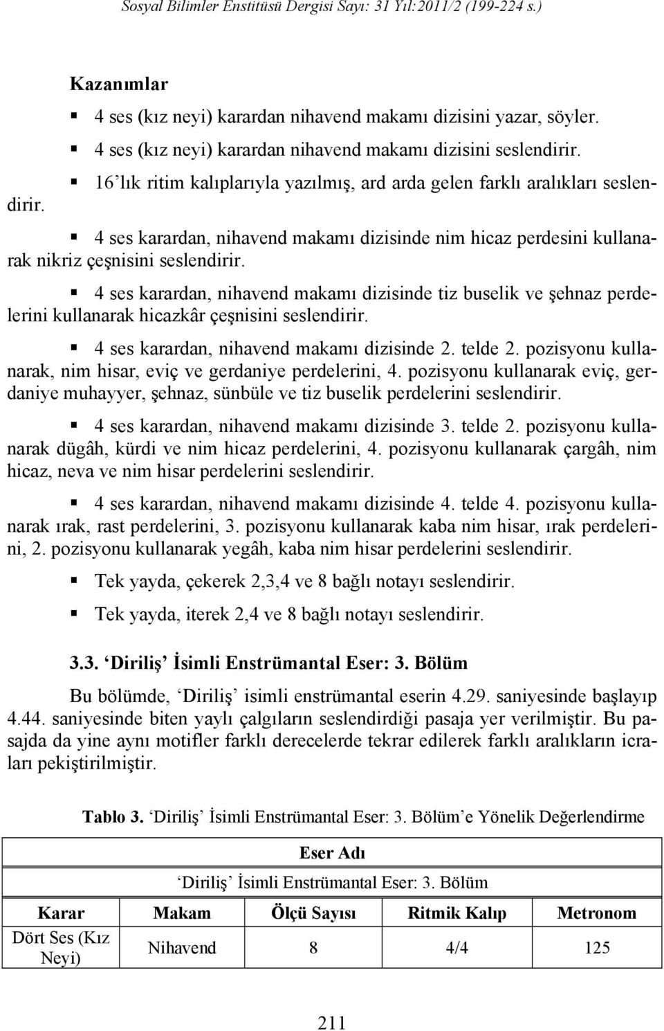 4 ses karardan, nihavend makamı dizisinde tiz buselik ve şehnaz perdelerini kullanarak hicazkâr çeşnisini seslendirir. 4 ses karardan, nihavend makamı dizisinde 2. telde 2.