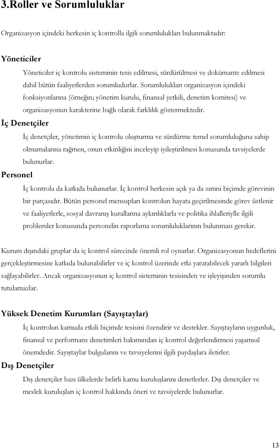 Sorumlulukları organizasyon içindeki fonksiyonlarına (örnein; yönetim kurulu, finansal yetkili, denetim komitesi) ve organizasyonun karakterine balı olarak farklılık göstermektedir.