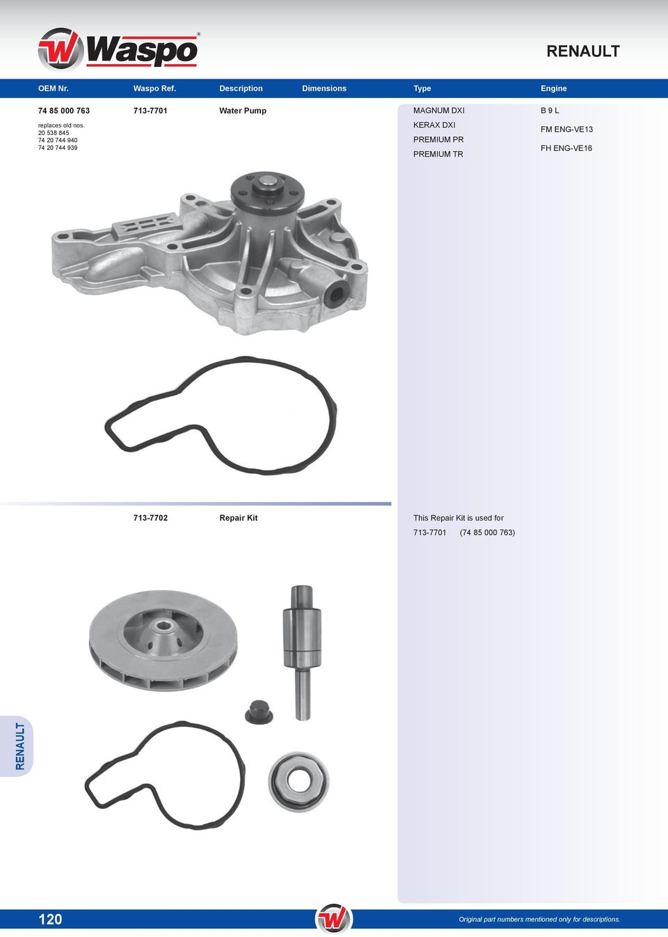 ENG-VE16 713-7702 Repair Kit This Repair Kit is used for 713-7701 (74