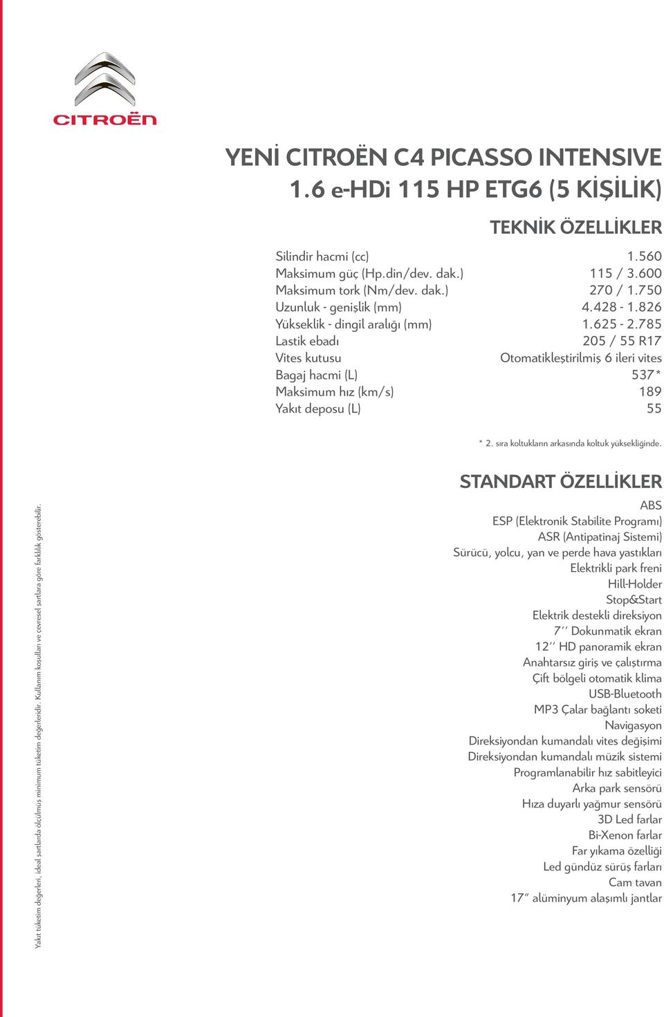 785 Lastik ebadı 205 / 55 R17 Vites kutusu Otomatikleştirilmiş 6 ileri vites agaj hacmi (L) 537* Maksimum hız (km/s) 189 Yakıt deposu (L) 55 * 2. sıra koltukların arkasında koltuk yüksekliğinde.