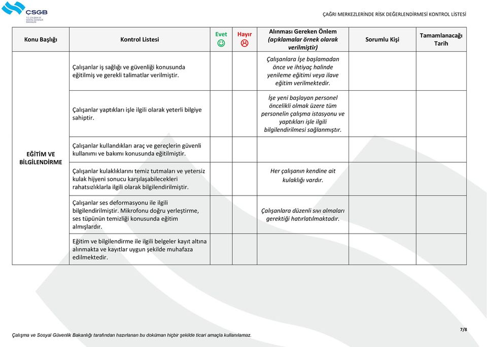 İşe yeni başlayan personel öncelikli olmak üzere tüm personelin çalışma istasyonu ve yaptıkları işle ilgili bilgilendirilmesi sağlanmıştır.