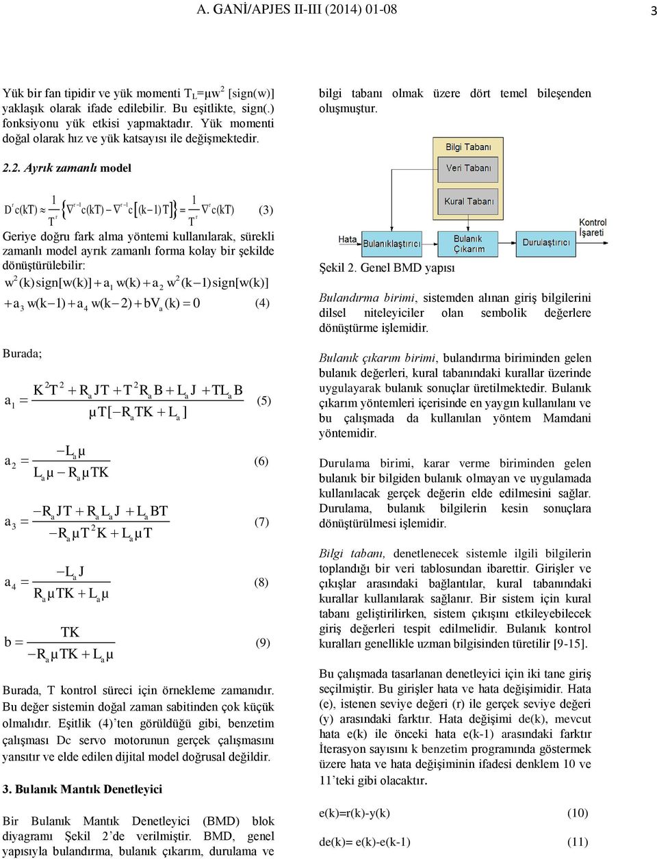 2. Ayrık zmnlı model D r c 1 r 1 1 1 (kt) c r r (kt) c (k1) T c (kt) (3) r r T T Geriye doğru frk lm yöntemi kullnılrk, sürekli zmnlı model yrık zmnlı form koly bir şekilde dönüştürülebilir: 2 2 w