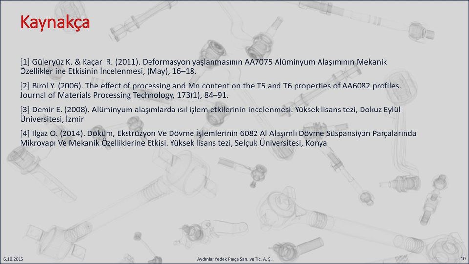 Alüminyum alaşımlarda ısıl işlem etkilerinin incelenmesı. Yüksek lisans tezi, Dokuz Eylül Üniversitesi, İzmir [4] Ilgaz O. (2014).