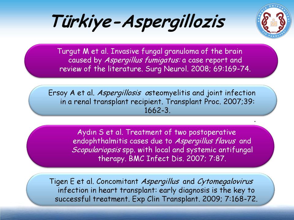 Treatment of two postoperative endophthalmitis cases due to Aspergillus flavus and Scopulariopsis spp. with local and systemic antifungal therapy. BMC Infect Dis.