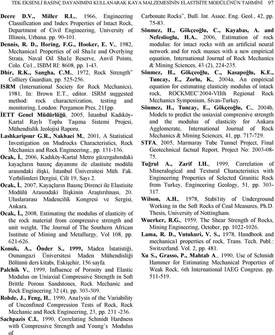 K., Sangha, C.M., 1972, Rock Strength Colliery Guardian, pp. 525-256. ISRM (International Society for Rock Mechanics), 1981, In: Brown E.T., editor.