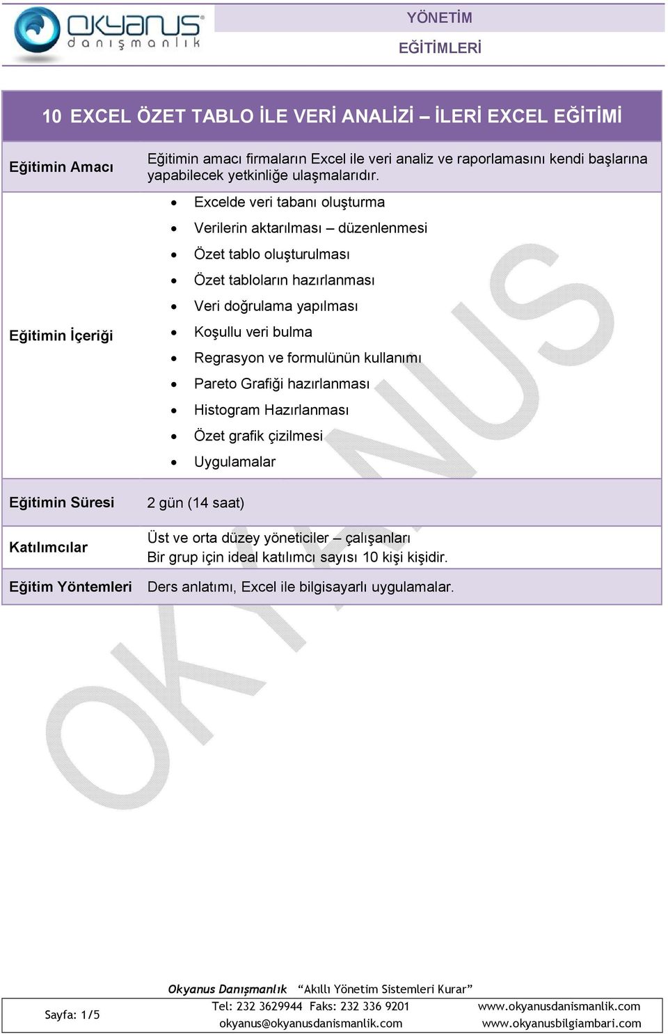 Excelde veri tabanı luşturma Verilerin aktarılması düzenlenmesi Özet tabl luşturulması Özet tablların hazırlanması Veri dğrulama yapılması Kşullu veri bulma