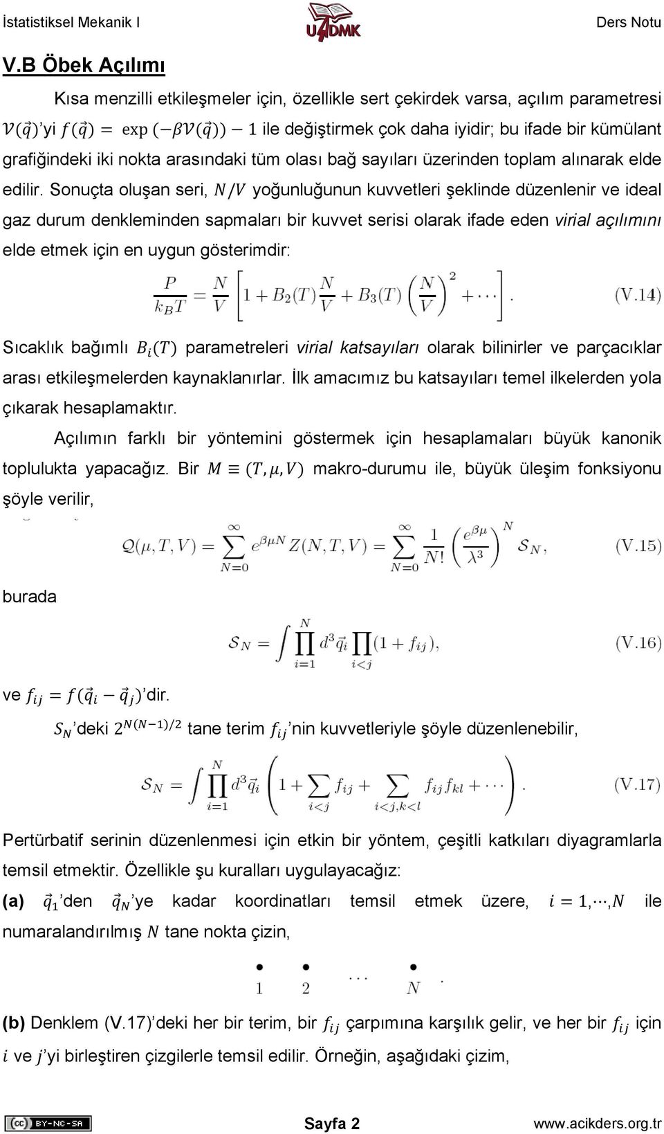 Sonuçta oluşan seri, / yoğunluğunun kuvtleri şeklinde düzenlenir ideal gaz durum denkleminden sapmaları bir kuvt serisi olarak ifade eden virial açılımını elde etmek için en uygun gösterimdir: