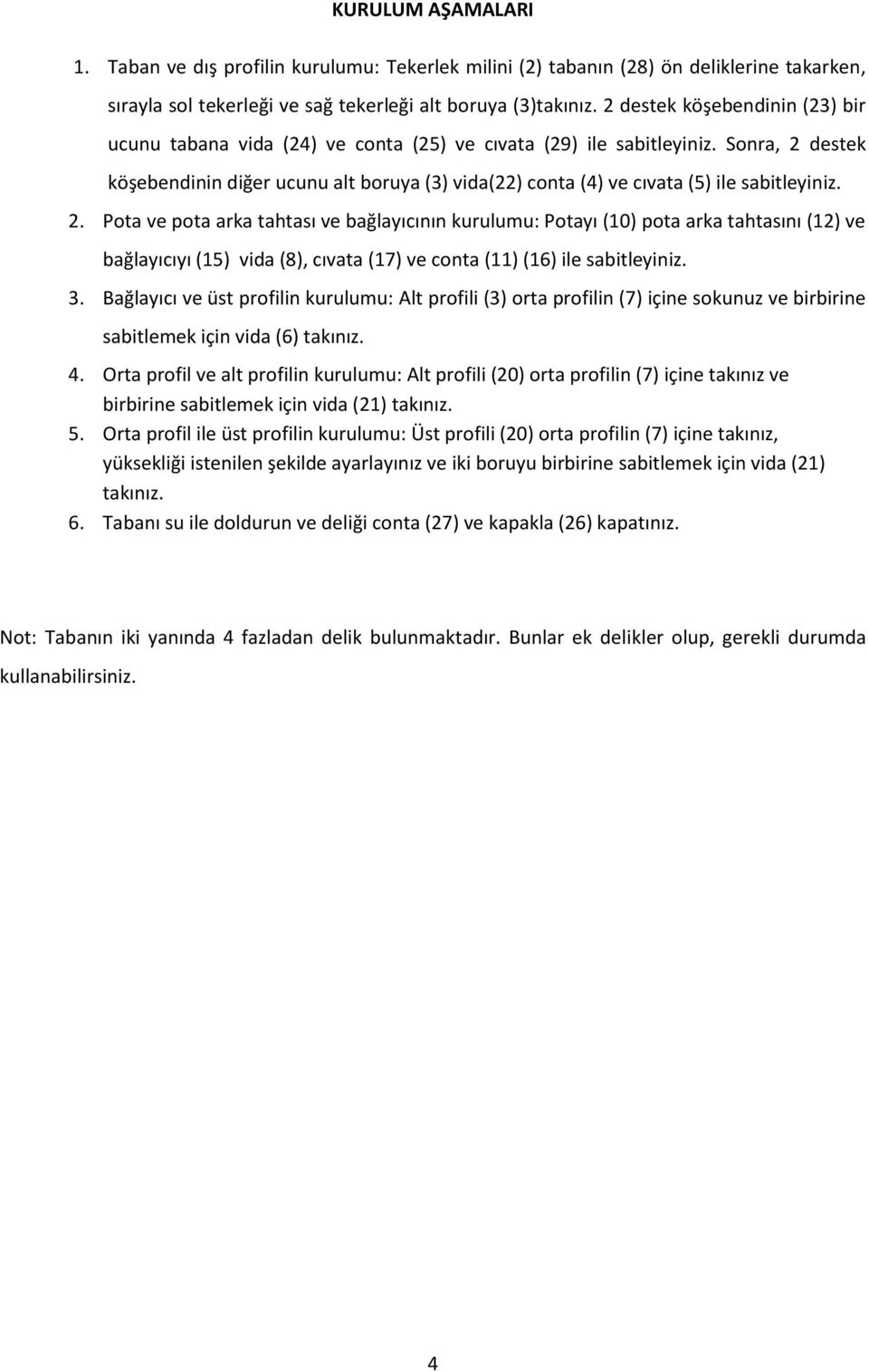 Sonra, 2 destek köşebendinin diğer ucunu alt boruya (3) vida(22) conta (4) ve cıvata (5) ile sabitleyiniz. 2. Pota ve pota arka tahtası ve bağlayıcının kurulumu: Potayı (10) pota arka tahtasını (12) ve bağlayıcıyı (15) vida (8), cıvata (17) ve conta (11) (16) ile sabitleyiniz.