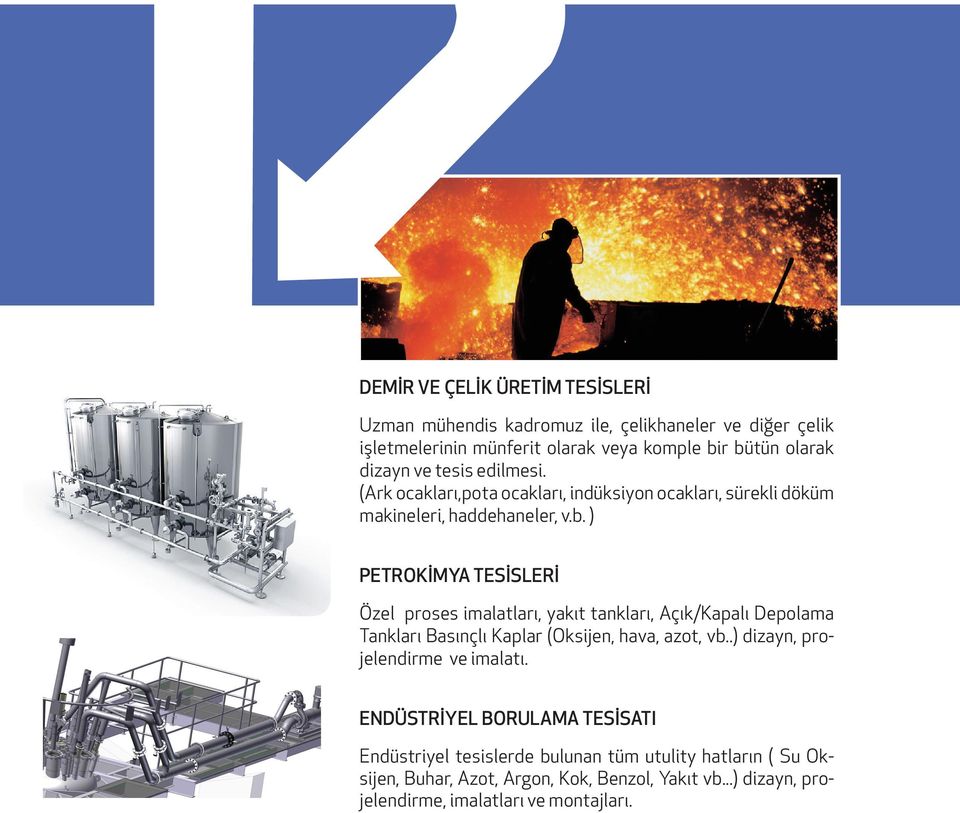 ) PETROKİMYA TESİSLERİ Özel proses imalatları, yakıt tankları, Açık/Kapalı Depolama Tankları Basınçlı Kaplar (Oksijen, hava, azot, vb.