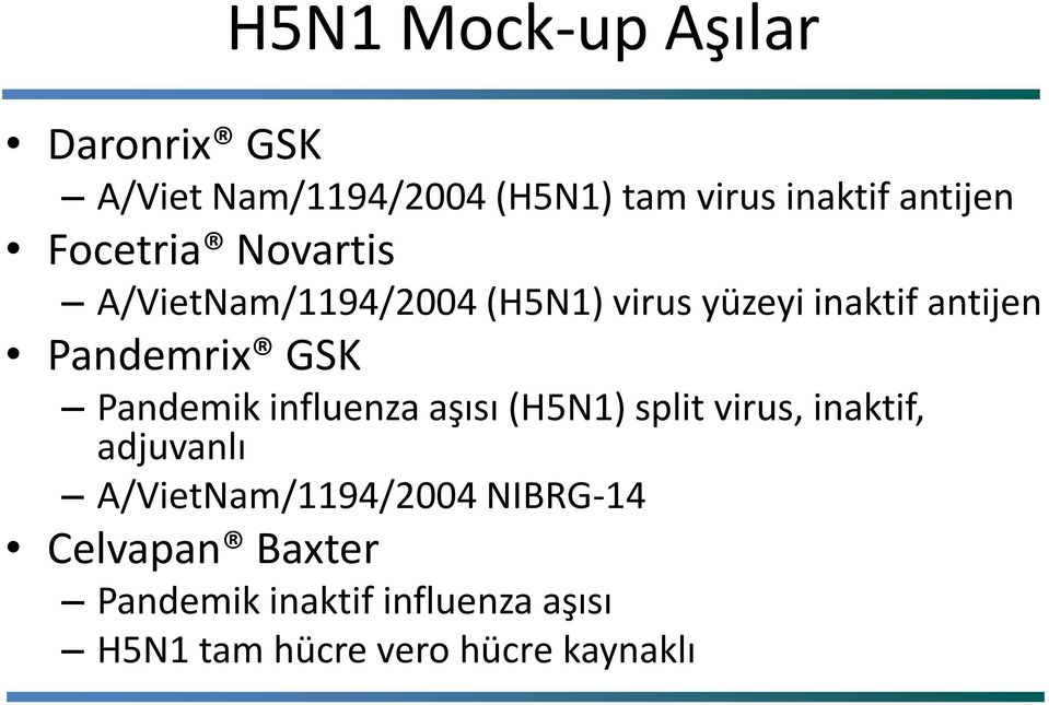 Pandemik influenza aşısı (H5N1) split virus, inaktif, adjuvanlı A/VietNam/1194/2004