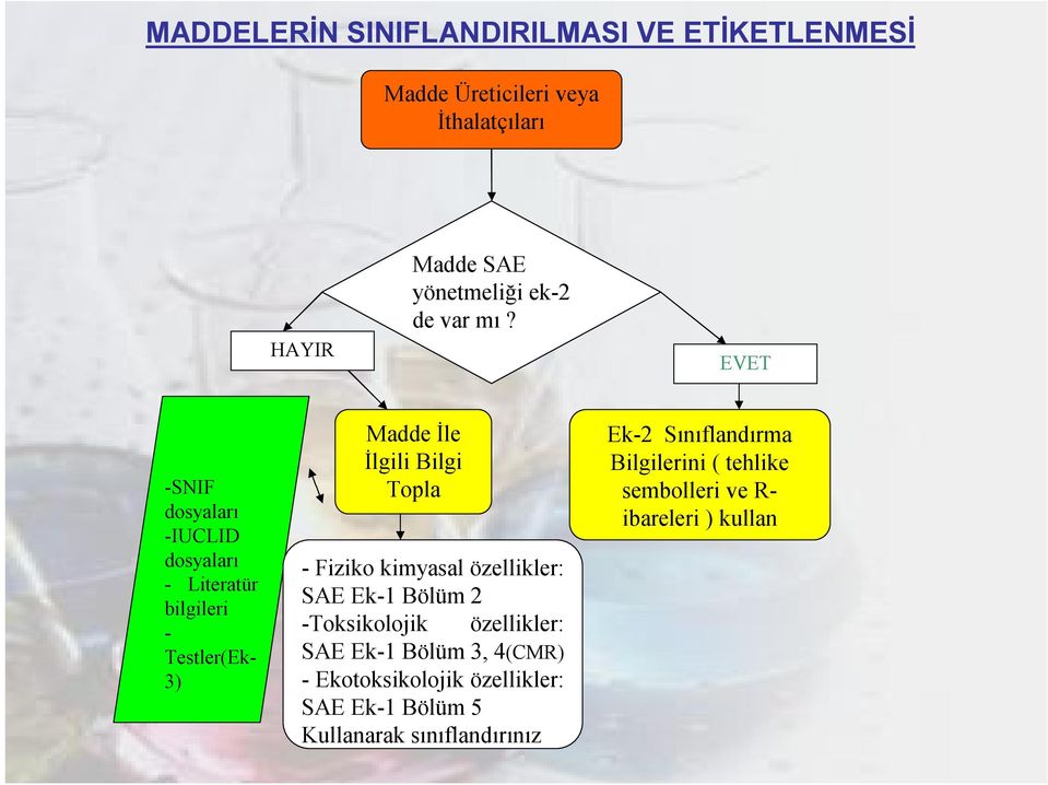 EVET -SNIF dosyaları -IUCLID dosyaları - Literatür bilgileri - Testler(Ek- 3) Madde İle İlgili Bilgi Topla - Fiziko