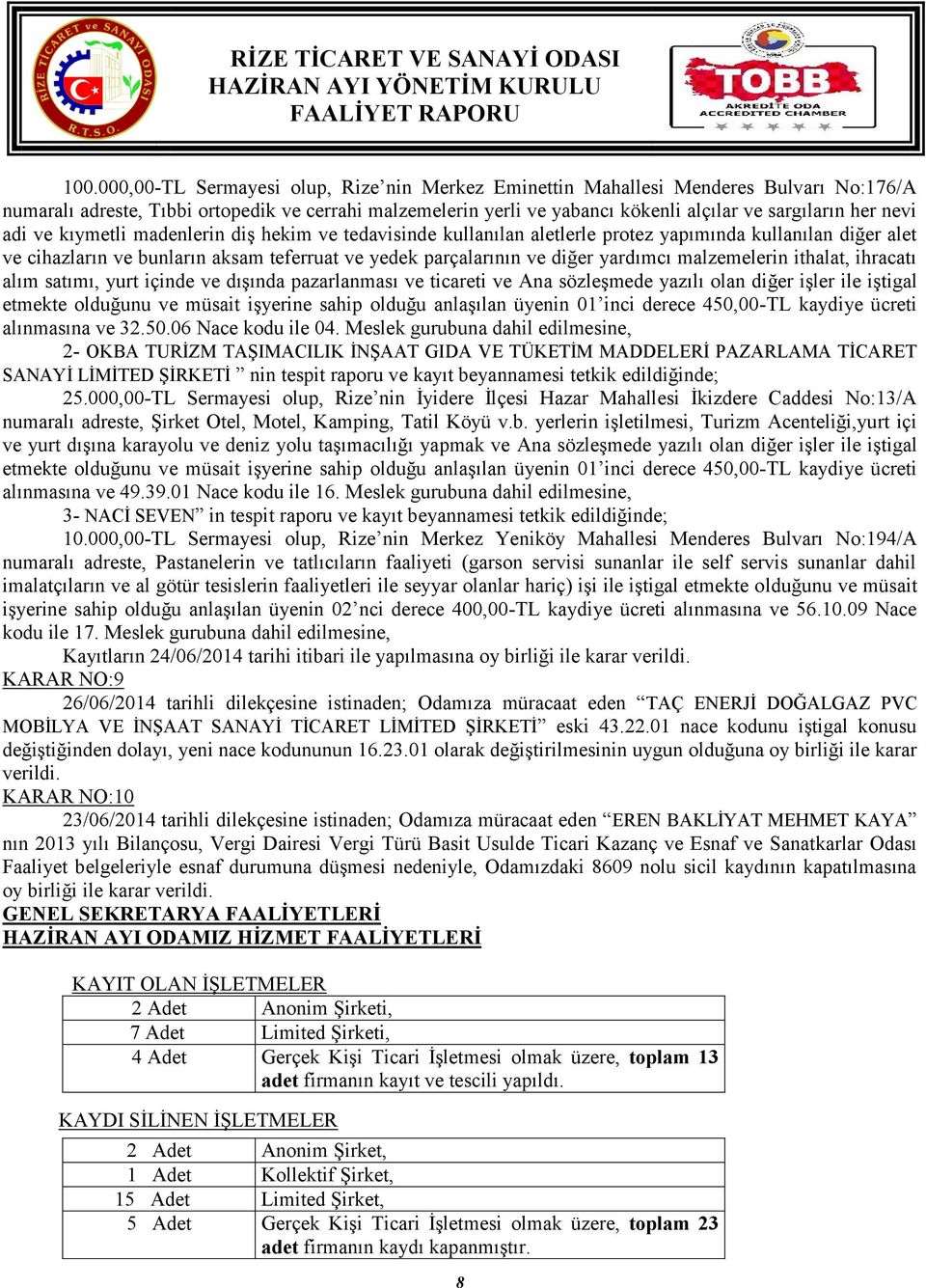 yardımcı malzemelerin ithalat, ihracatı alım satımı, yurt içinde ve dışında pazarlanması ve ticareti ve Ana sözleşmede yazılı olan diğer işler ile iştigal etmekte olduğunu ve müsait işyerine sahip