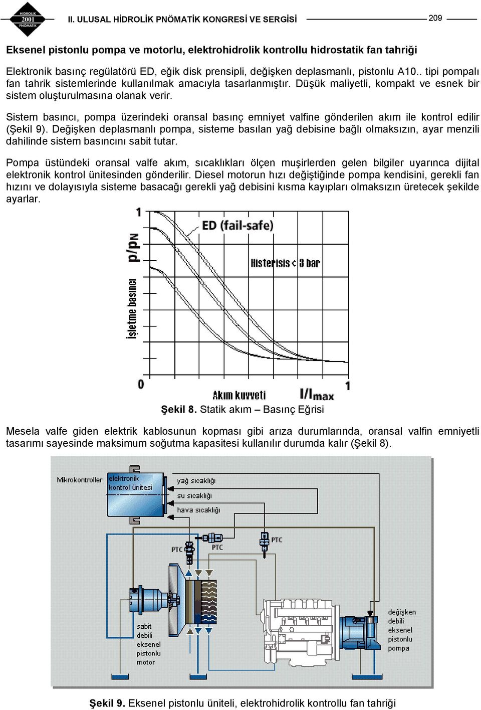 Sistem basıncı, pompa üzerindeki oransal basınç emniyet valfine gönderilen akım ile kontrol edilir (Şekil 9).