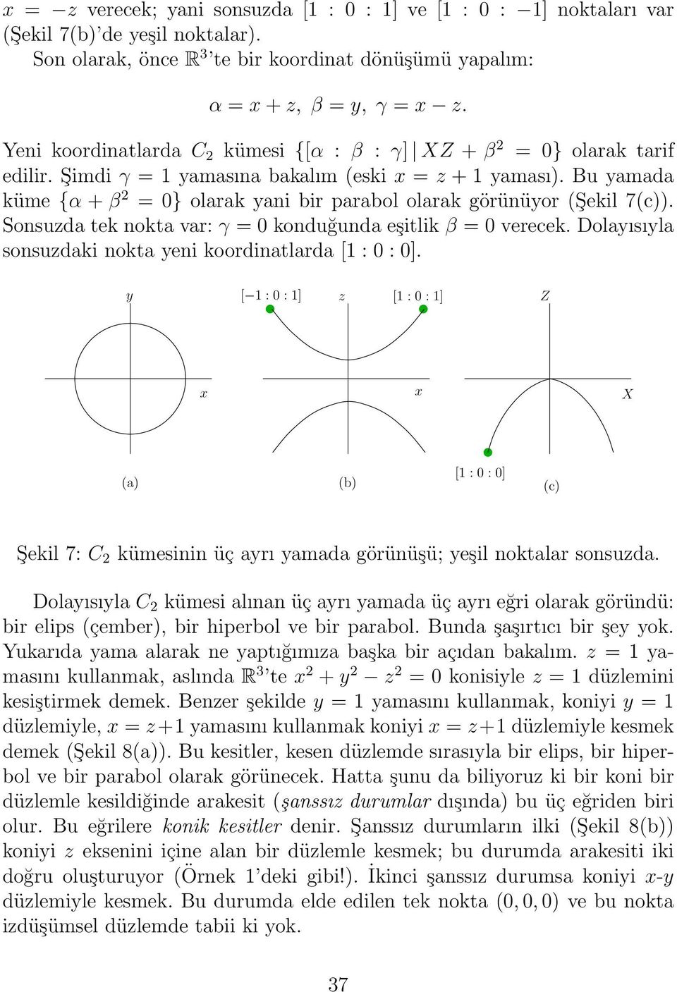 Bu amada küme {α + β 2 = 0} olarak ani bir parabol olarak görünüor (Şekil 7(c)). Sonsuzda tek nokta var: γ = 0 konduğunda eşitlik β = 0 verecek.