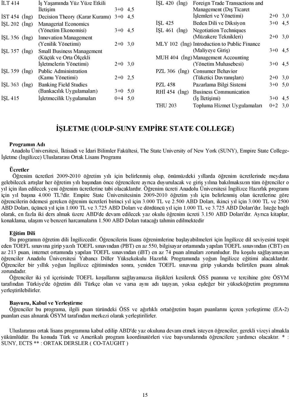 (İng) Banking Field Studies (Bankacılık Uygulamaları) 3+0 5,0 İŞL 415 İşletmecilik Uygulamaları 0+4 5,0 İŞL 420 (İng) Foreign Trade Transactions and Management (Dış Ticaret İşlemleri ve Yönetimi) 2+0