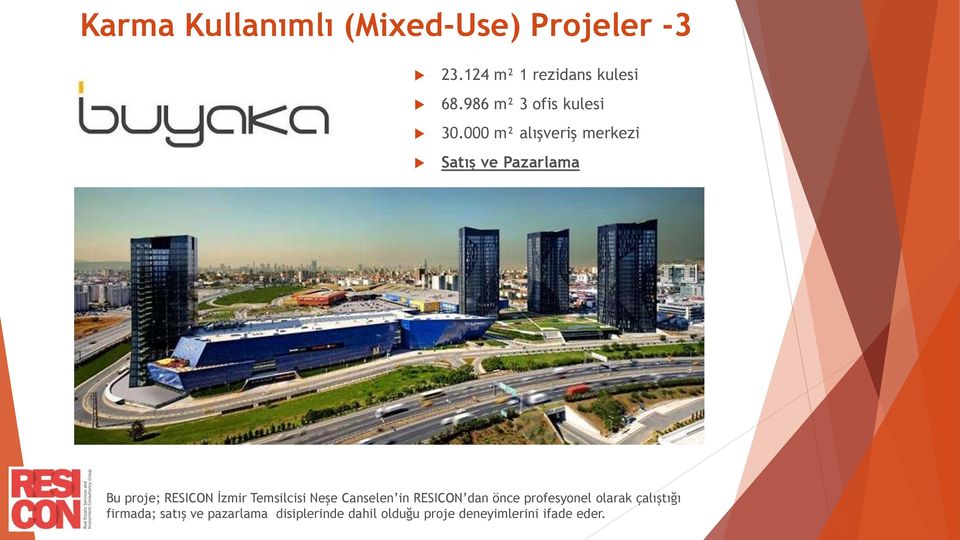 000 m² alışveriş merkezi Satış ve Pazarlama Bu proje; RESICON İzmir Temsilcisi