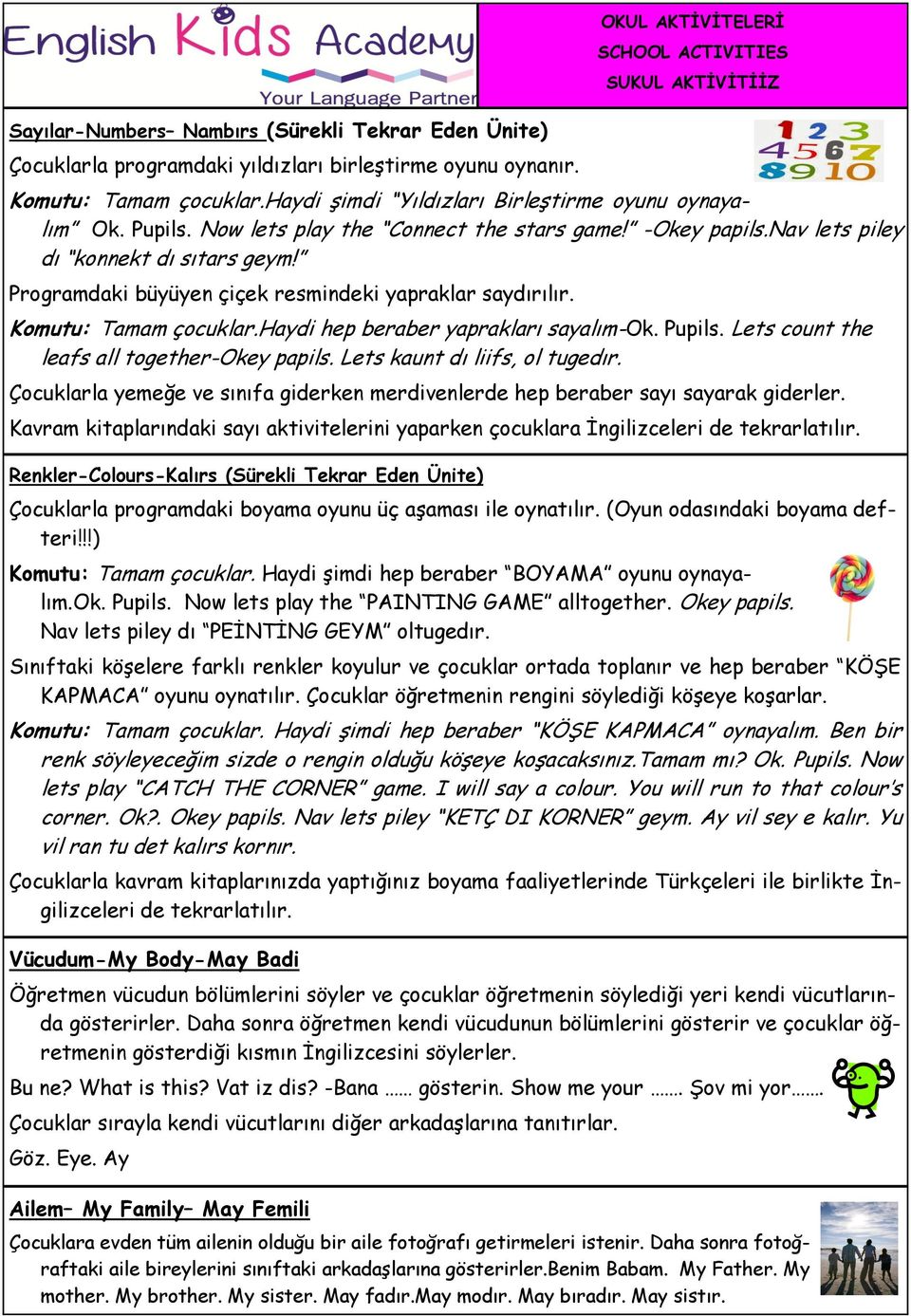 haydi hep beraber yaprakları sayalım-ok. Pupils. Lets count the leafs all together-okey papils. Lets kaunt dı liifs, ol tugedır.