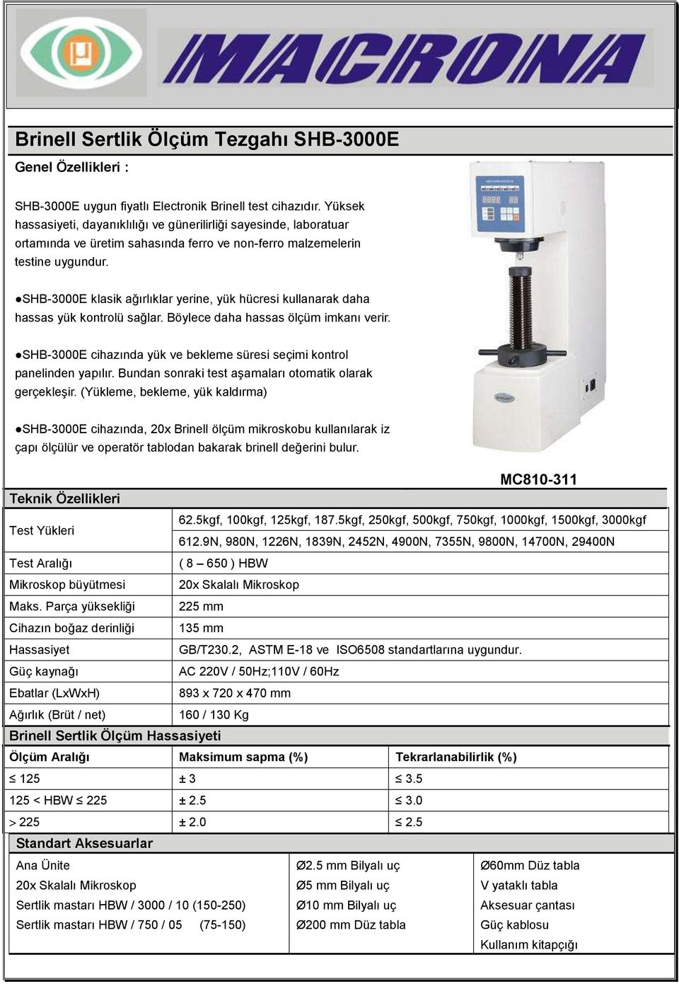 SHB-3000E klasik ağırlıklar yerine, yük hücresi kullanarak daha hassas yük kontrolü sağlar. Böylece daha hassas ölçüm imkanı verir.