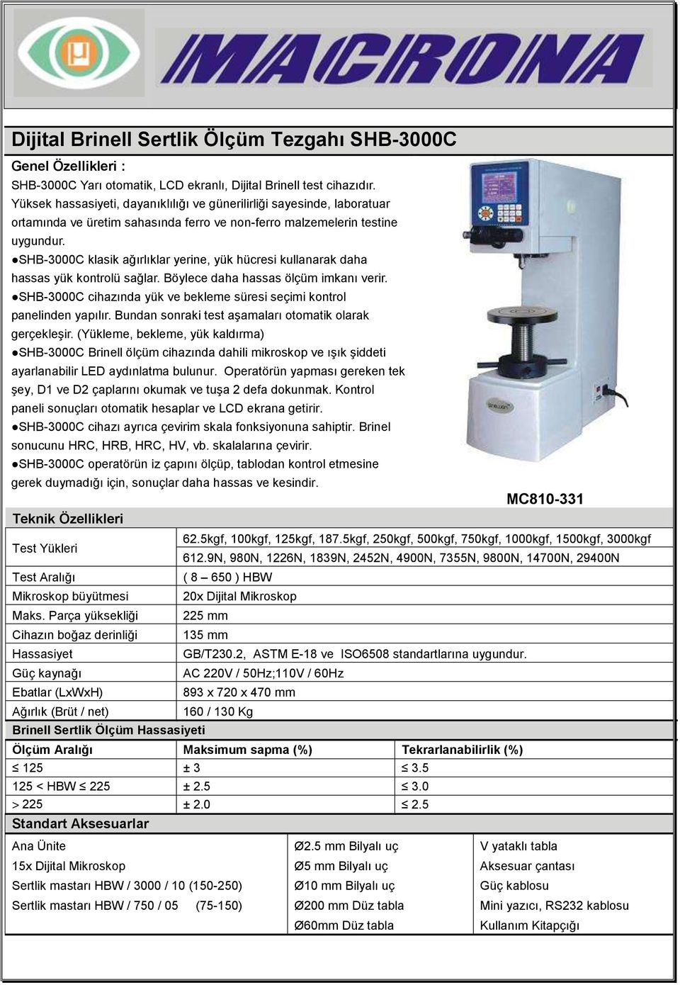 SHB-3000C klasik ağırlıklar yerine, yük hücresi kullanarak daha hassas yük kontrolü sağlar. Böylece daha hassas ölçüm imkanı verir.