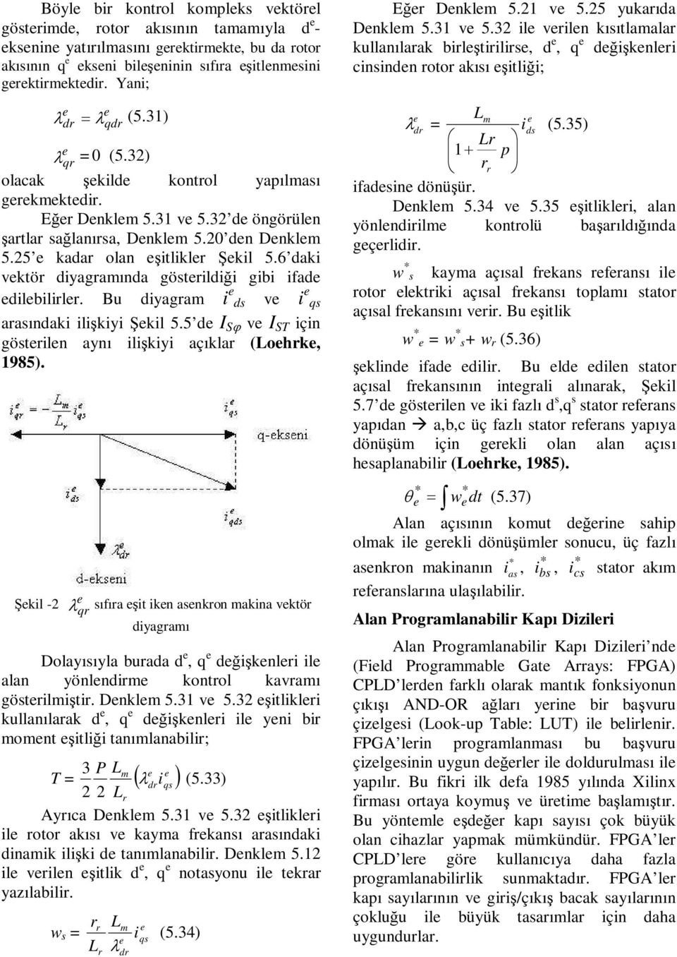 6 daki vktör diyagramında göstrildiği gibi ifad dilbilirlr. Bu diyagram i ds v i qs arasındaki ilişkiyi Şkil 5.5 d I Sϕ v I ST için göstriln aynı ilişkiyi açıklar (Lohrk, 1985).