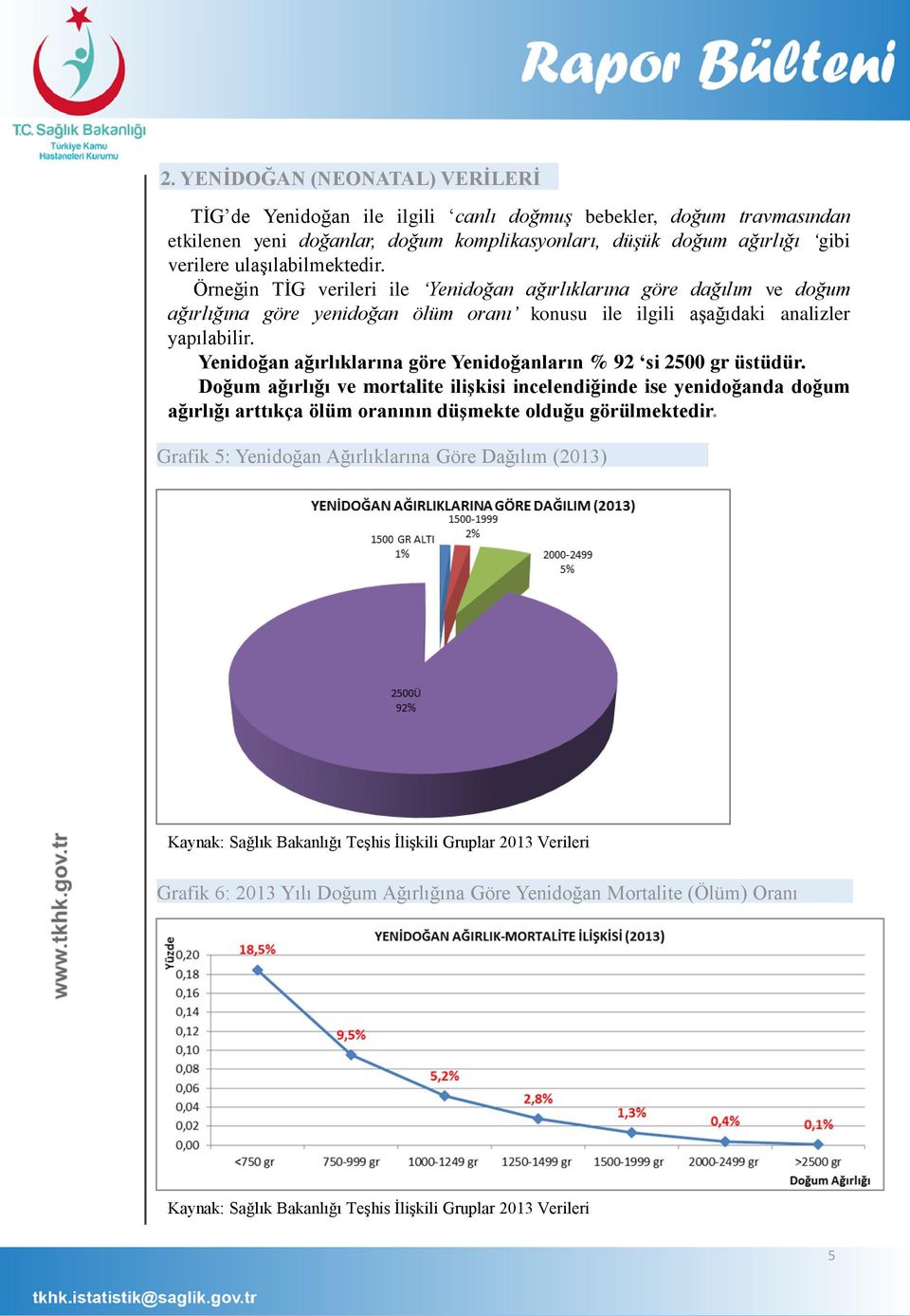 Örneğin TİG verileri ile Yenidoğan ağırlıklarına göre dağılım ve doğum ağırlığına göre yenidoğan ölüm oranı konusu ile ilgili aşağıdaki analizler yapılabilir.