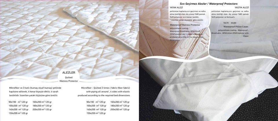 Waterproof Matress Protector polyurethane coating, Waterproof,Breathable; 80%Cotton 20%Polyester and 4 sides with elastic produced according to the required bed dimensions poliüretan kaplama,sıvı