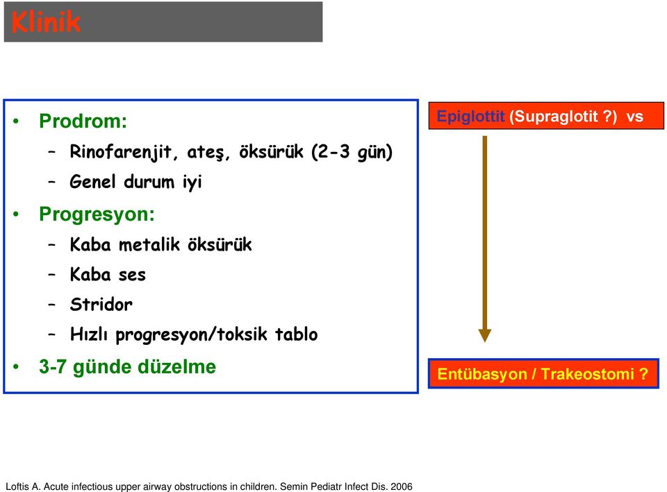 3-7 günde düzelme Epiglottit (Supraglotit?) vs Entübasyon / Trakeostomi?