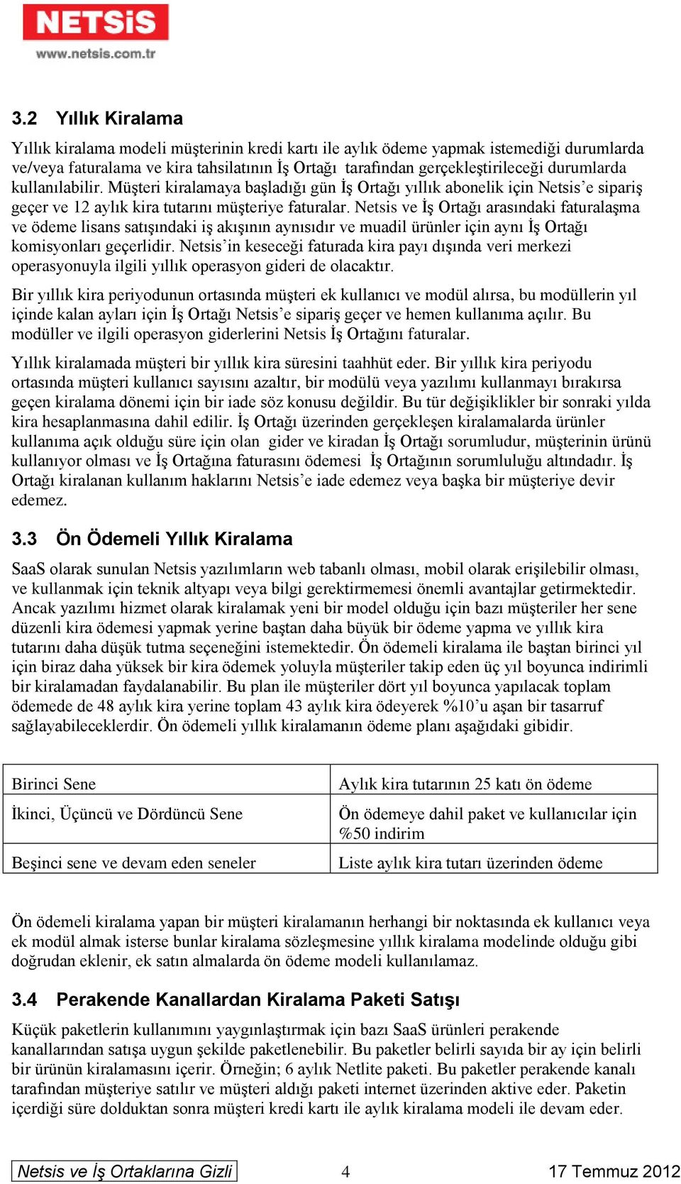 Netsis ve İş Ortağı arasındaki faturalaşma ve ödeme lisans satışındaki iş akışının aynısıdır ve muadil ürünler için aynı İş Ortağı komisyonları geçerlidir.