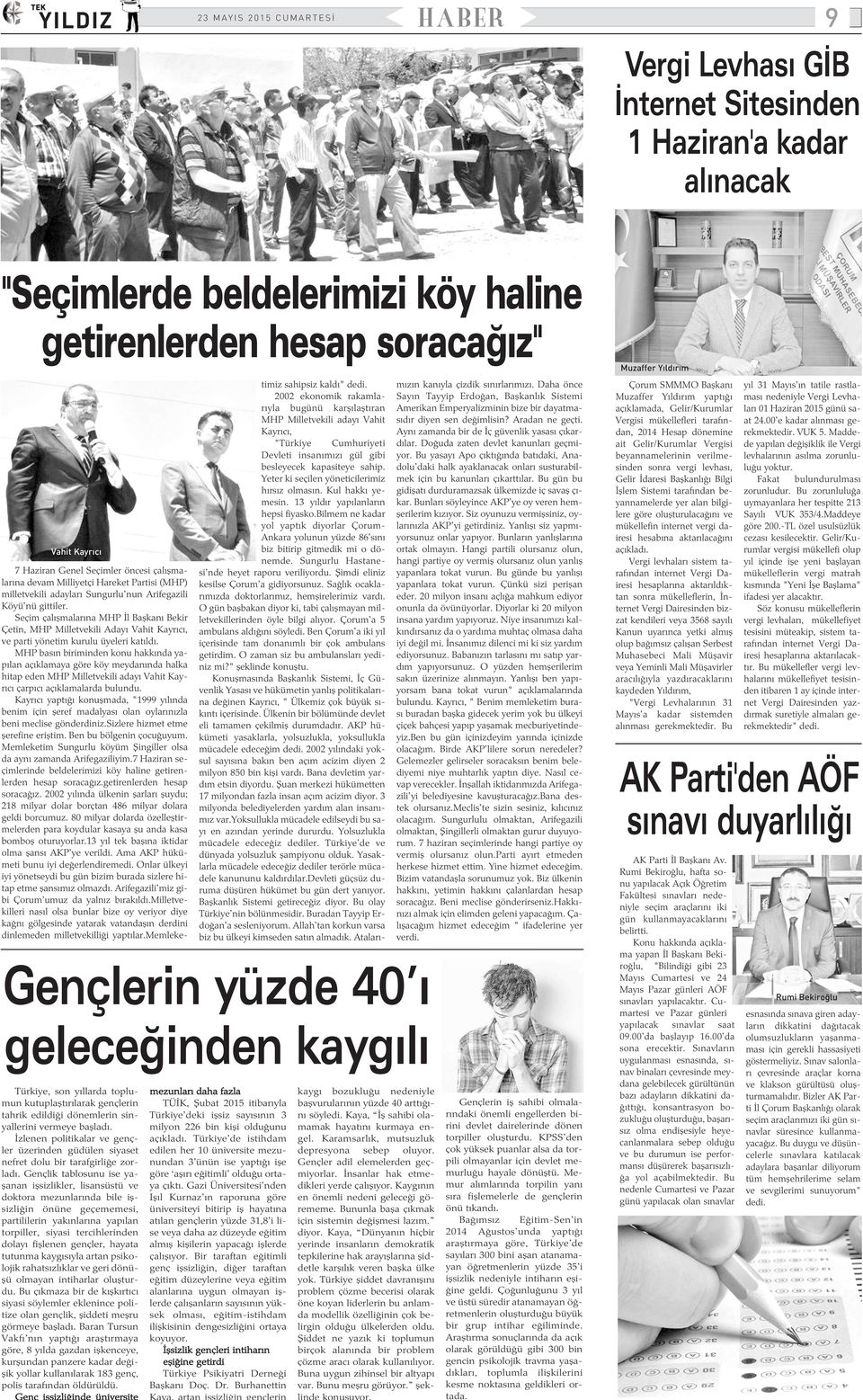 Seçim çalýþmalarýna MHP Ýl Baþkaný Bekir Çetin, MHP Milletvekili Adayý Vahit Kayrýcý, ve parti yönetim kurulu üyeleri katýldý.