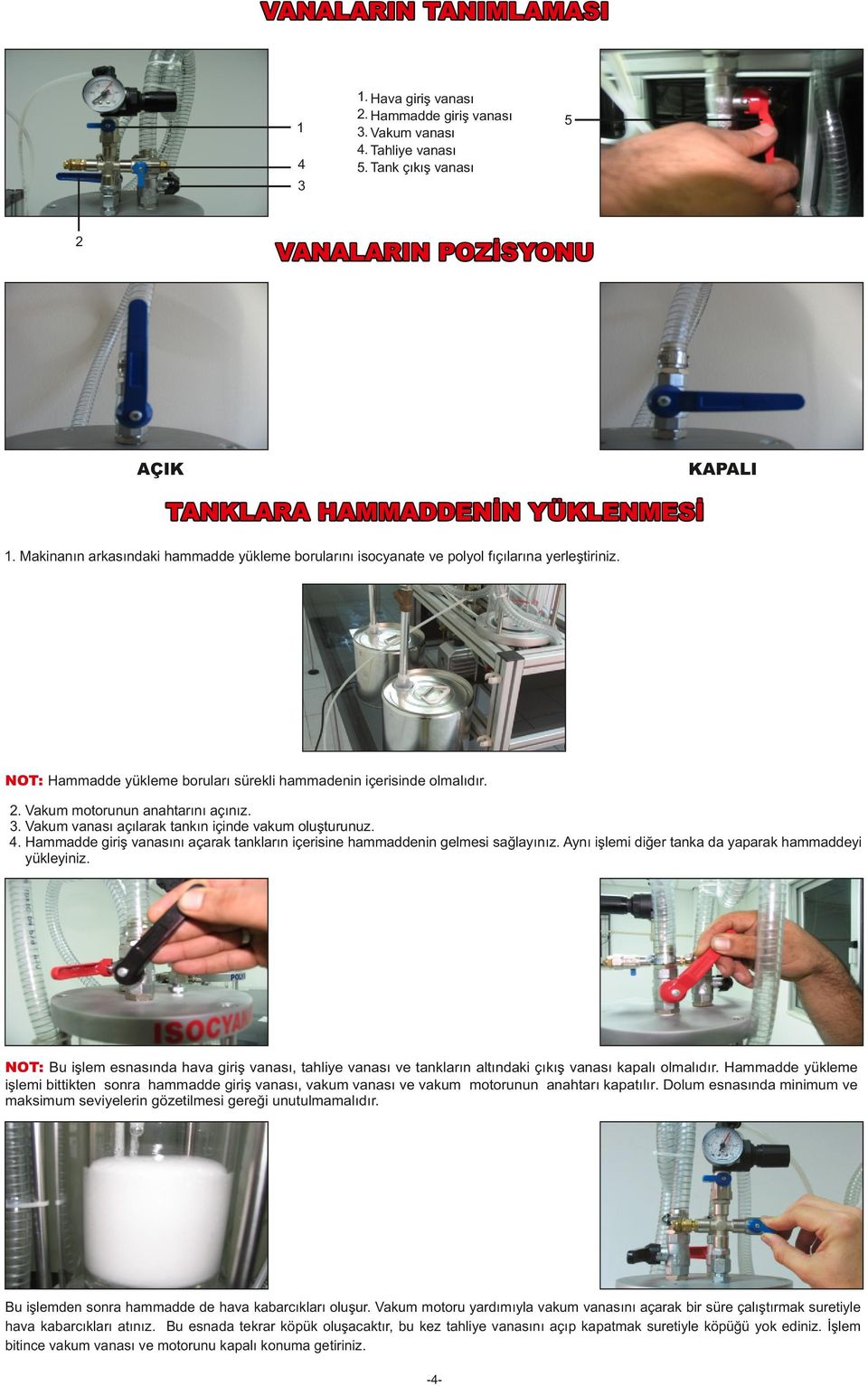 açınız 3 Vakum vanası açılarak tankın içinde vakum oluşturunuz 4 Hammadde giriş vanasını açarak tankların içerisine hammaddenin gelmesi sağlayınız Aynı işlemi diğer tanka da yaparak hammaddeyi