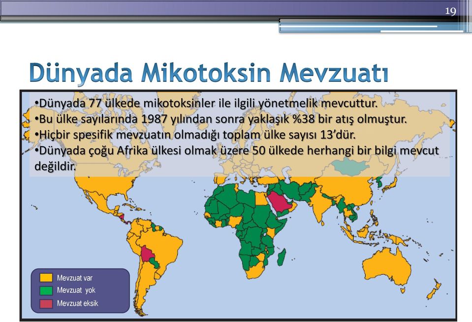 Hiçbir spesifik mevzuatın olmadığı toplam ülke sayısı 13 dür.