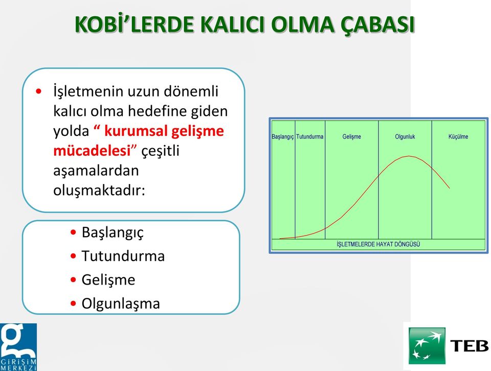 aşamalardan oluşmaktadır: Başlangıç Tutundurma Gelişme Olgunluk