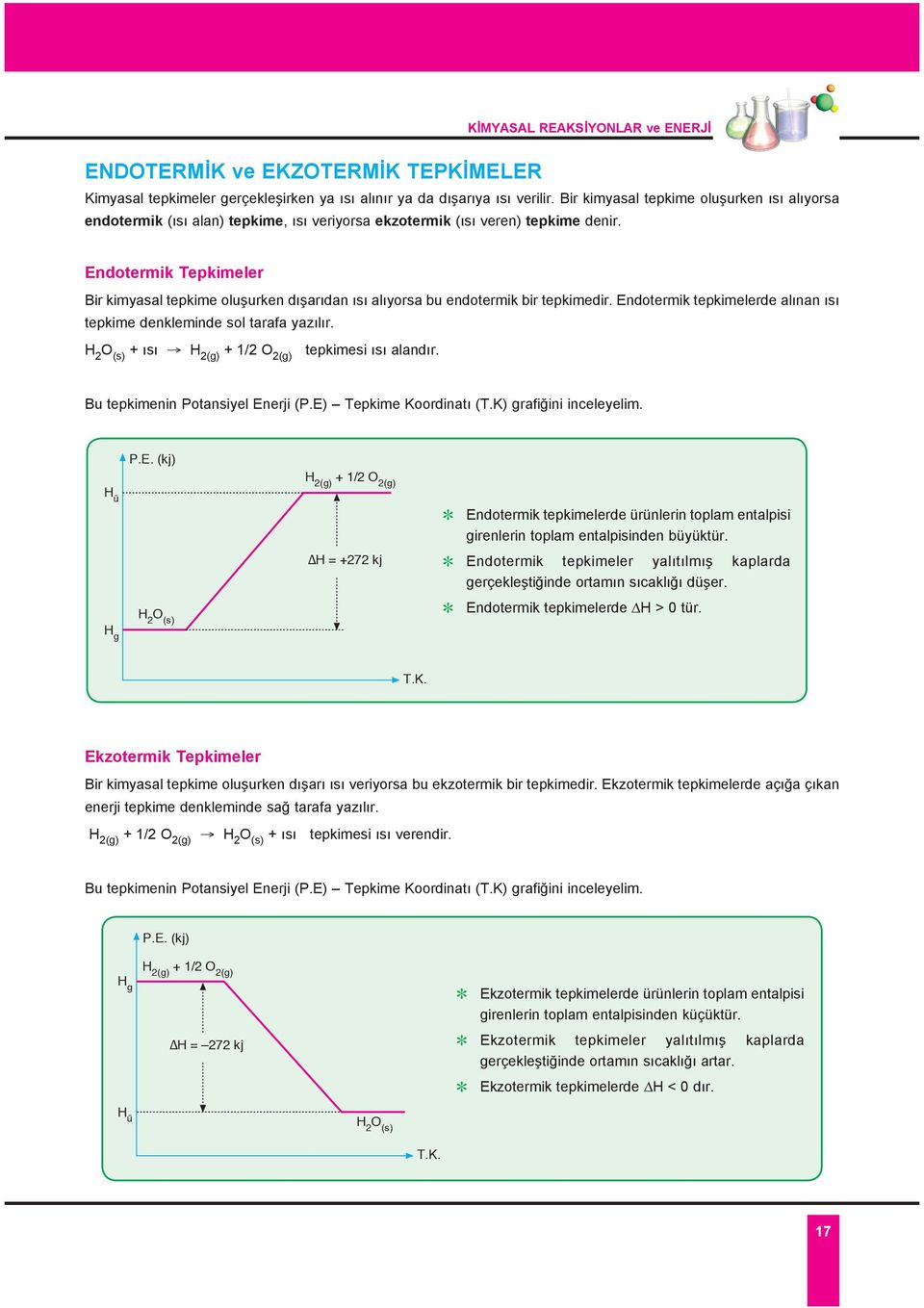 Endotermik Tepkimeler Bir kimyasal tepkime olu urken d ar dan s al yorsa bu endotermik bir tepkimedir. Endotermik tepkimelerde al nan s tepkime denkleminde sol tarafa yaz l r.