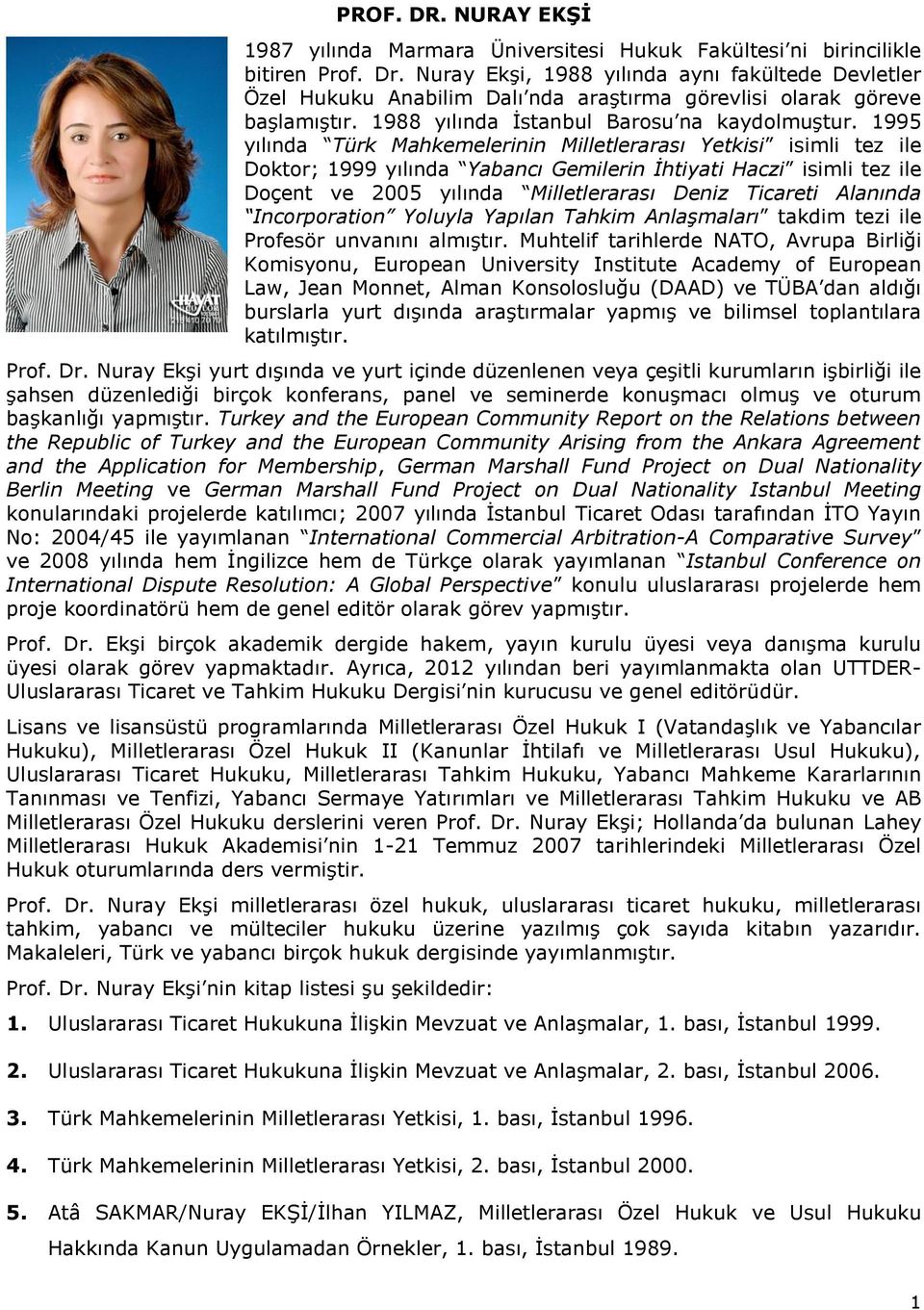 1995 yılında Türk Mahkemelerinin Milletlerarası Yetkisi isimli tez ile Doktor; 1999 yılında Yabancı Gemilerin İhtiyati Haczi isimli tez ile Doçent ve 2005 yılında Milletlerarası Deniz Ticareti