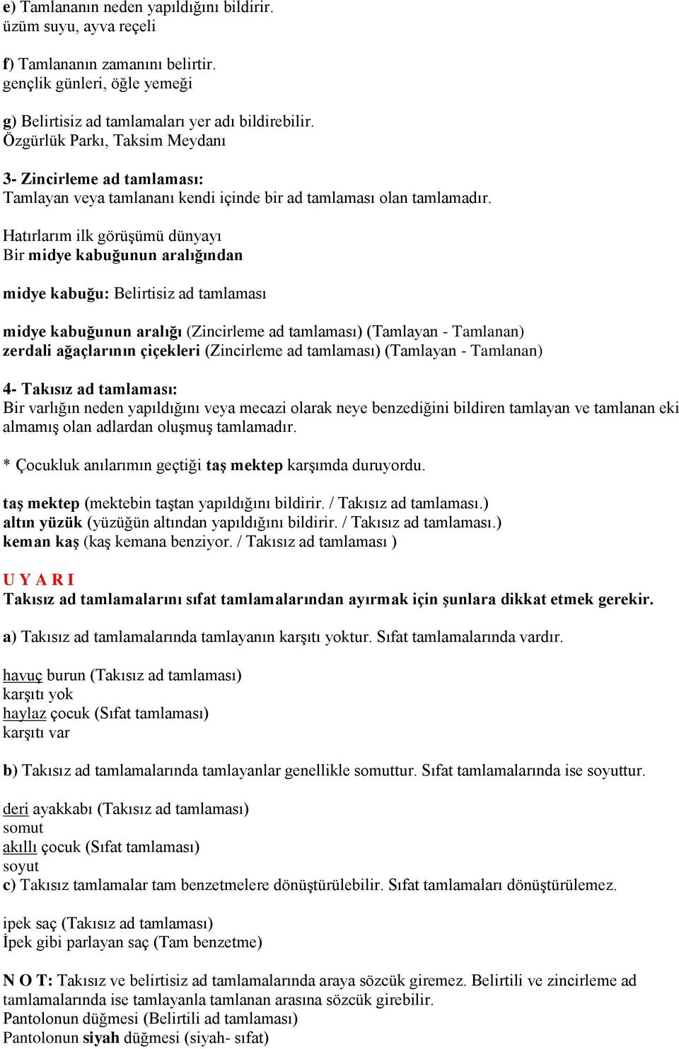 Hatırlarım ilk görüşümü dünyayı Bir midye kabuğunun aralığından midye kabuğu: Belirtisiz ad tamlaması midye kabuğunun aralığı (Zincirleme ad tamlaması) (Tamlayan - Tamlanan) zerdali ağaçlarının