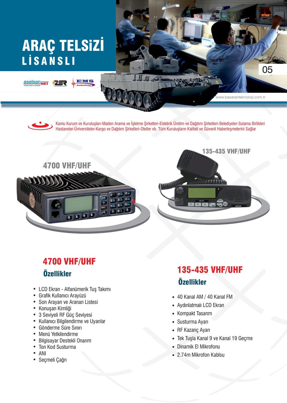 Tüm Kuruluşların Kaliteli ve Güvenli Haberleşmelerini Sağlar 4700 VHF/UHF 135-435 VHF/UHF 4700 VHF/UHF Özellikler LCD Ekran - Alfanümerik Tuş Takımı Grafik Kullanıcı Arayüzü Son Arayan ve Aranan