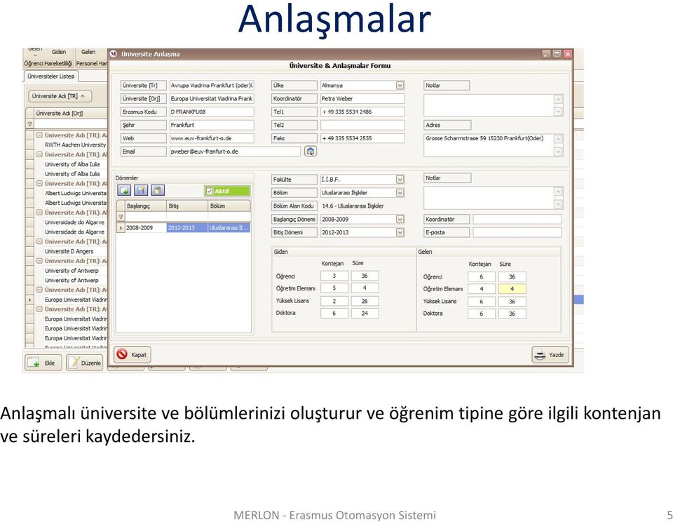 tipine göre ilgili kontenjan ve süreleri