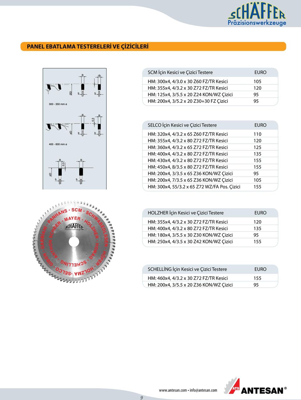 2 x 80 Z72 FZ/TR Kesici 120 HM: 360x4, 4/3.2 x 65 Z72 FZ/TR Kesici 125 HM: 400x4, 4/3.2 x 80 Z72 FZ/TR Kesici 135 HM: 430x4, 4/3.2 x 80 Z72 FZ/TR Kesici 155 HM: 450x4, 8/3.