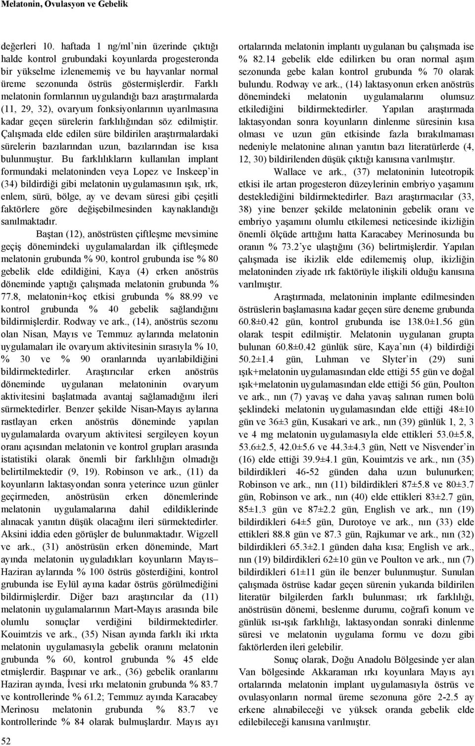 Farklı melatonin formlarının uygulandığı bazı araştırmalarda (11, 29, 32), ovaryum fonksiyonlarının uyarılmasına kadar geçen sürelerin farklılığından söz edilmiştir.