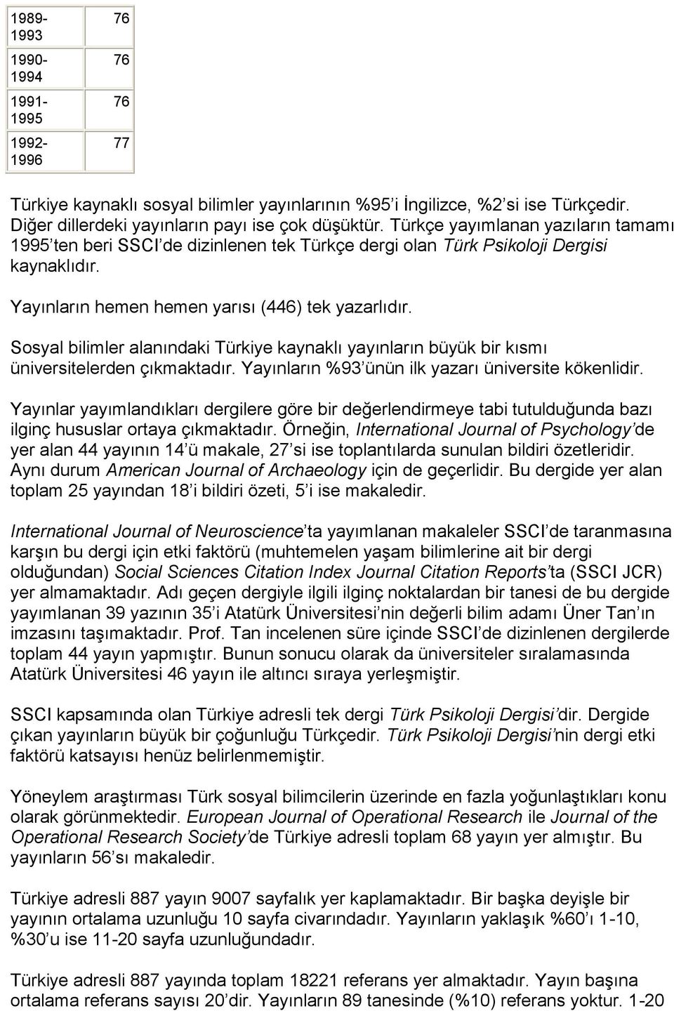 Sosyal bilimler alanındaki Türkiye kaynaklı yayınların büyük bir kısmı üniversitelerden çıkmaktadır. Yayınların %93 ünün ilk yazarı üniversite kökenlidir.