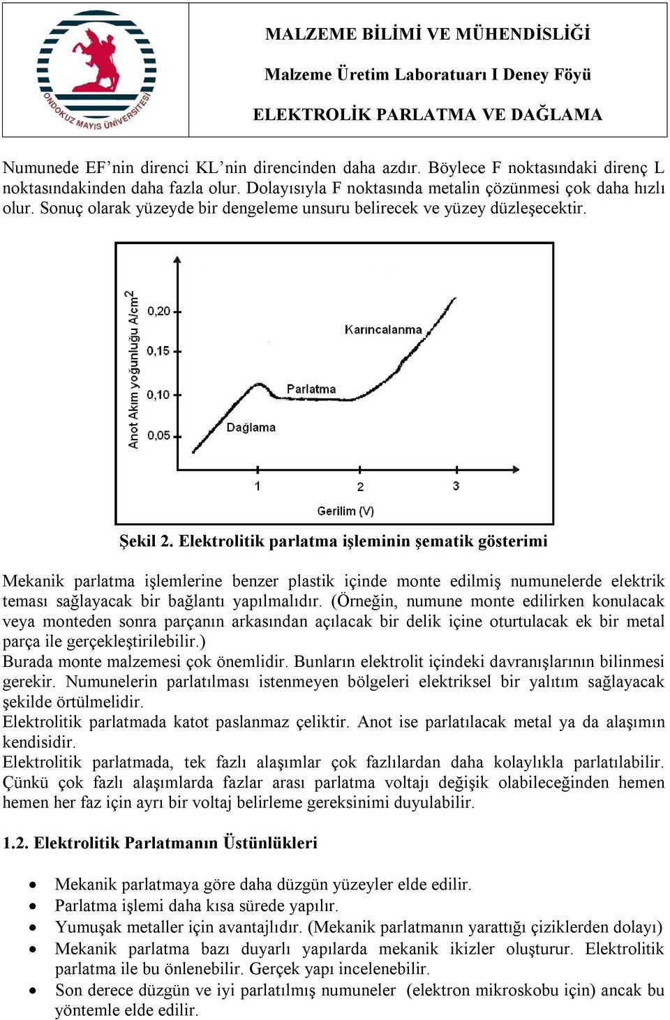 Elektrolitik parlatma işleminin şematik gösterimi Mekanik parlatma işlemlerine benzer plastik içinde monte edilmiş numunelerde elektrik teması sağlayacak bir bağlantı yapılmalıdır.